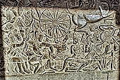 Angkor Wat temple, the bas-reliefs of the third enclosure. West Gallery Southern Part. Battle of Kuruksetra